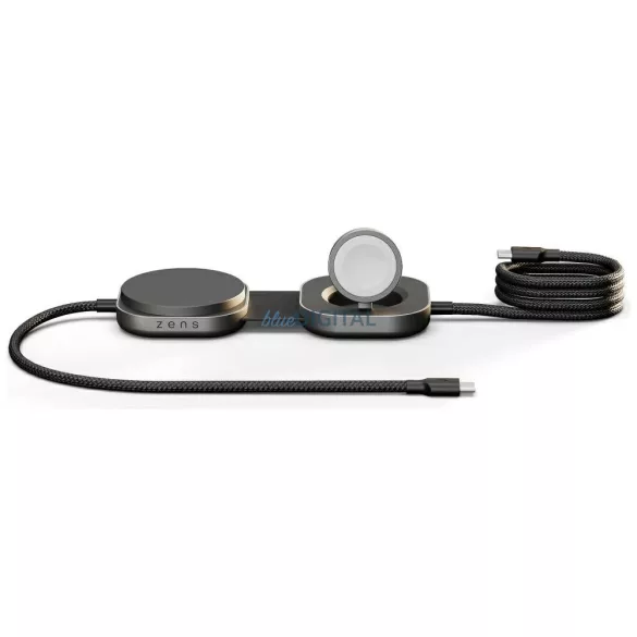 Zens Pro 3 2az1-ben vezeték nélküli töltő Apple Watch-csal Qi2 15W USB-C/USB-C - fekete