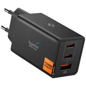 Spigen Essential EE673EU 67 W-os hálózati töltő, 2xUSB-C/USB-A, fekete
