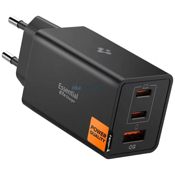 Spigen Essential EE673EU 67 W-os hálózati töltő, 2xUSB-C/USB-A, fekete