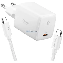   Spigen Essential EE451EU 45W hálózati töltő USB-C + USB-C/USB-C kábel - fehér