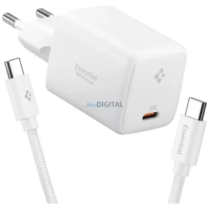 Spigen Essential EE451EU 45W hálózati töltő USB-C + USB-C/USB-C kábel - fehér