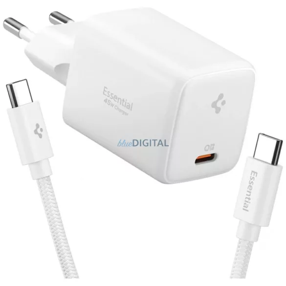 Spigen Essential EE451EU 45W hálózati töltő USB-C + USB-C/USB-C kábel - fehér