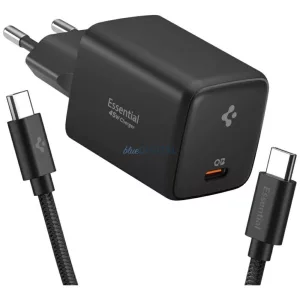 Spigen Essential EE451EU 45W hálózati töltő USB-C + USB-C/USB-C kábel - fekete