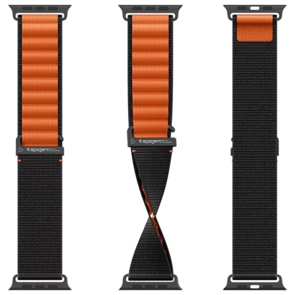 Spigen WBF1 szíj Apple Watch 6/7/8/9/10/11/SE/SE 3/Ultra 1/Ultra 2 44/45/46/49mm fekete/narancs színű órához