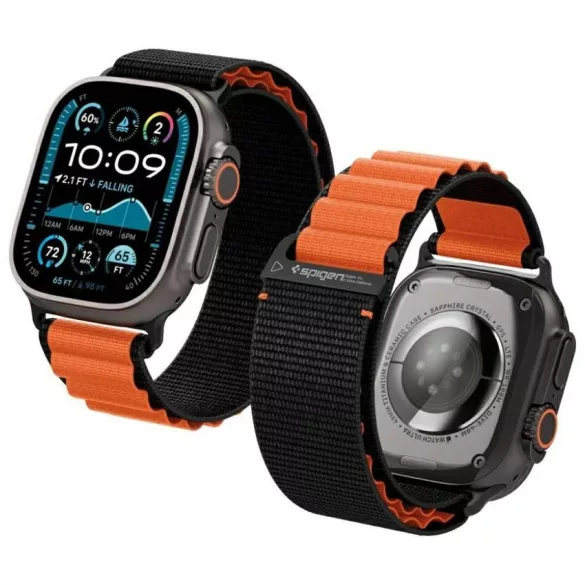 Spigen WBF1 szíj Apple Watch 6/7/8/9/10/11/SE/SE 3/Ultra 1/Ultra 2 44/45/46/49mm fekete/narancs színű órához