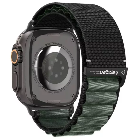Spigen WBF1 szíj Apple Watch 6/7/8/9/10/11/SE/SE 3/Ultra 1/Ultra 2/ Ultra 3 44/45/46/49mm fekete/zöld