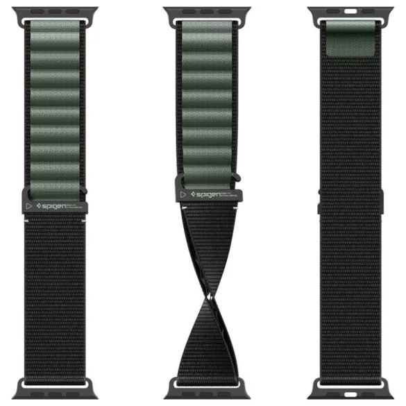 Spigen WBF1 szíj Apple Watch 6/7/8/9/10/11/SE/SE 3/Ultra 1/Ultra 2/ Ultra 3 44/45/46/49mm fekete/zöld