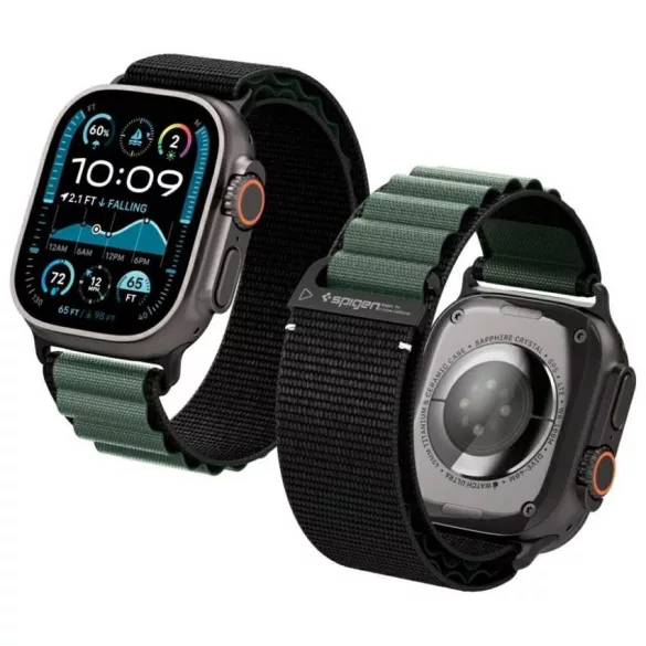 Spigen WBF1 szíj Apple Watch 6/7/8/9/10/11/SE/SE 3/Ultra 1/Ultra 2/ Ultra 3 44/45/46/49mm fekete/zöld