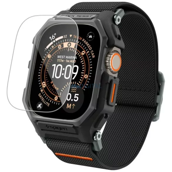 Spigen Lite Fit PRO szíj + edzett üveg Apple Watch Ultra 1 / 2 / 3 (49mm) - fekete
