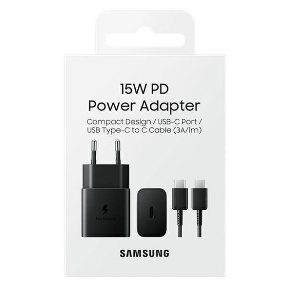 Samsung töltő EP-T1510XB 15W gyorstöltés + kábel USB-C/USB-C fekete