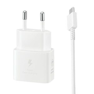 Hálózati töltő Samsung EP-T2510XW 25W gyorstöltés + USB-C/USB-C kábel fehér