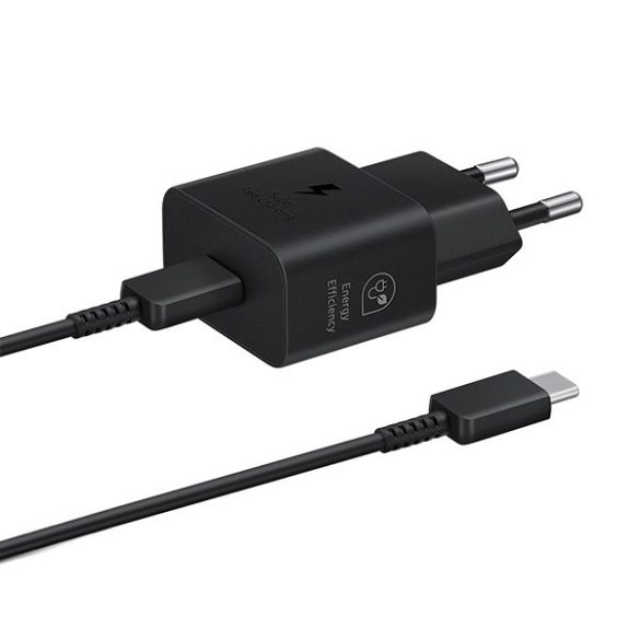 Hálózati töltő Samsung EP-T2510XB 25W-os gyorstöltés + USB-C/USB-C kábel fekete