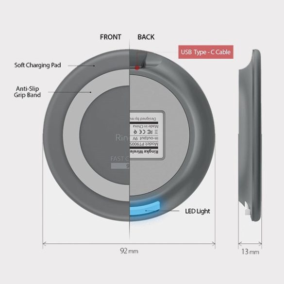 Ringke PT900S indukciós töltő Mfi 1.67A - szürke