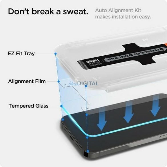 Spigen GLAS.tR EZ Fit edzett üveg felhelyezést segítő kerettel iPhone 13/13 Pro/14/16e - 2 db