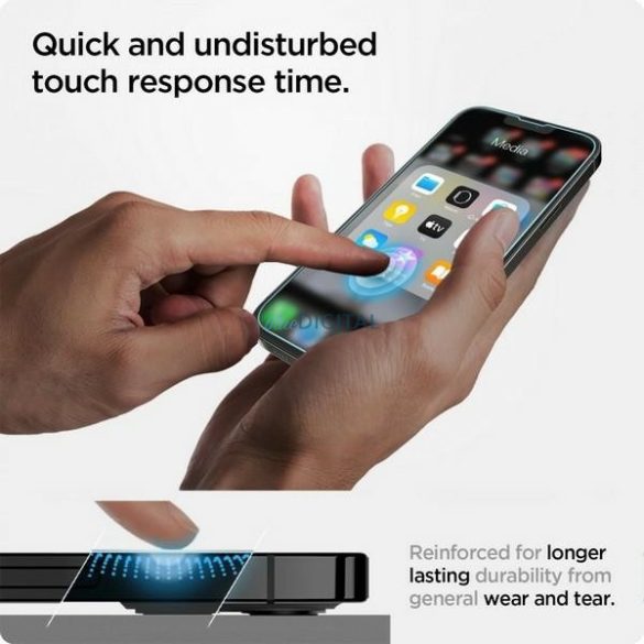 Spigen GLAS.tR EZ Fit edzett üveg felhelyezést segítő kerettel iPhone 13/13 Pro/14/16e - 2 db