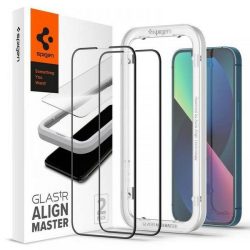  Spigen Alm Glass FC iPhone 13/13 Pro 2db Edzett üveg fekete kijelzővédő fólia