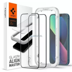  Spigen Alm Glass FC iPhone 13/13 Pro 2db Edzett üveg fekete kijelzővédő fólia