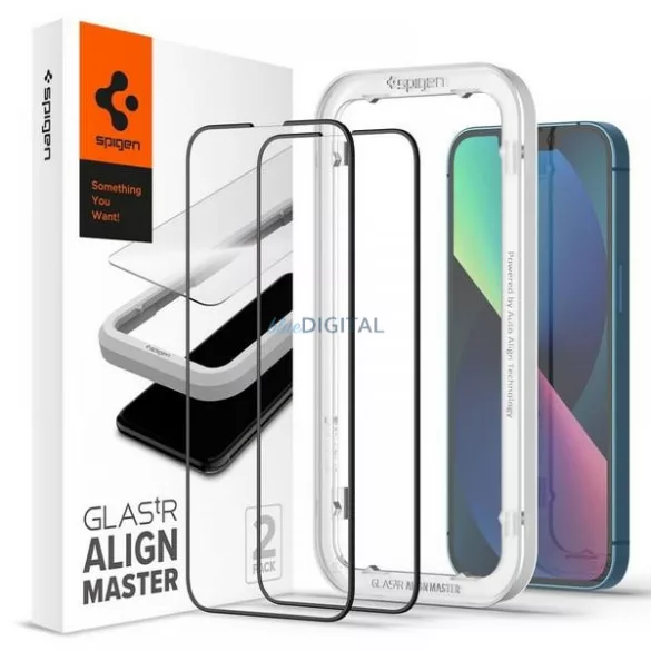 Spigen Alm Glass FC iPhone 13/13 Pro 2db Edzett üveg fekete kijelzővédő fólia