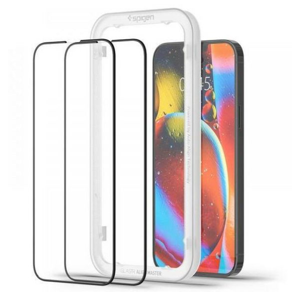 Spigen Alm Glass FC iPhone 13/13 Pro 2db Edzett üveg fekete kijelzővédő fólia