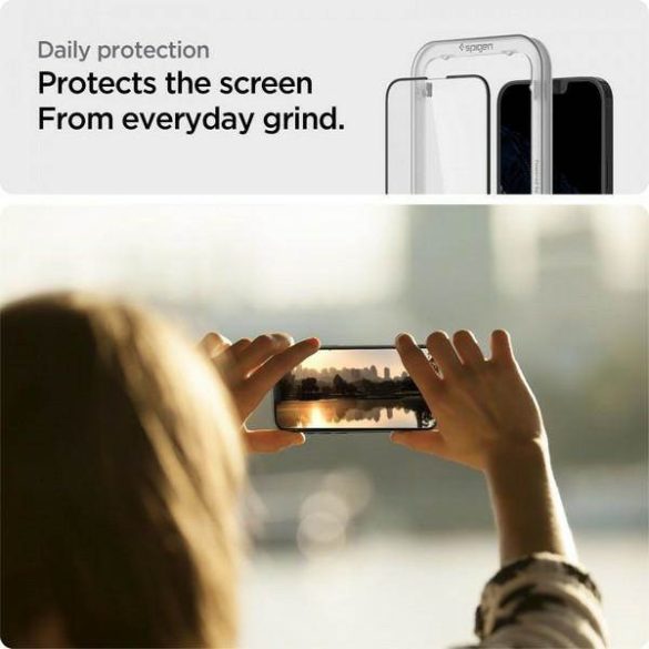 Spigen Alm Glass FC iPhone 13/13 Pro 2db Edzett üveg fekete kijelzővédő fólia