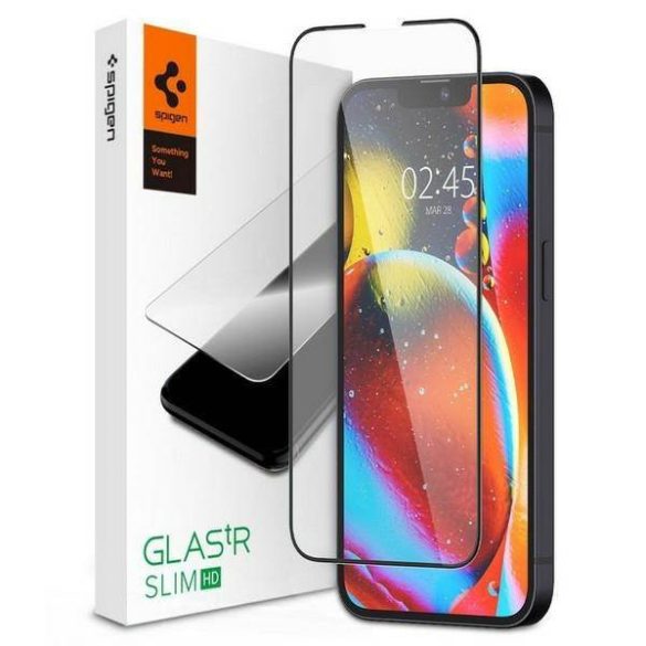 Spigen Glass FC iPhone 13/13 Pro/14/14 Pro szerelőkeret + edzett üveg fekete kijelzővédő fólia