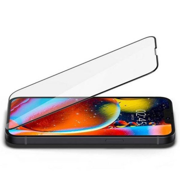 Spigen Glass FC iPhone 13/13 Pro/14/14 Pro szerelőkeret + edzett üveg fekete kijelzővédő fólia