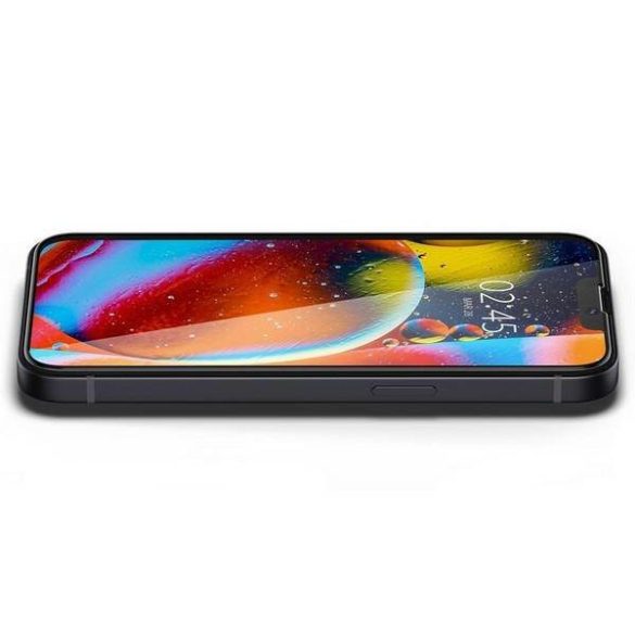 Spigen Glass FC iPhone 13/13 Pro/14 szerelőkeret + edzett üveg fekete kijelzővédő fólia
