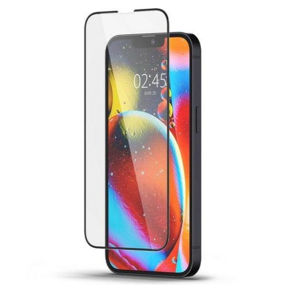 Spigen Glass FC iPhone 13/13 Pro/14/14 Pro szerelőkeret + edzett üveg fekete kijelzővédő fólia