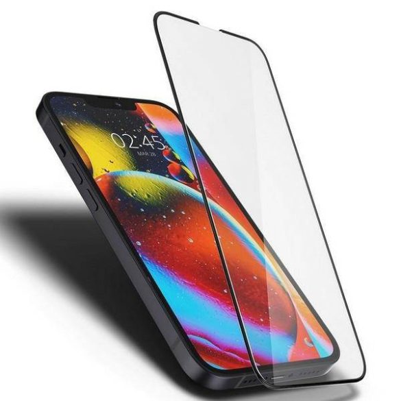 Spigen Glass FC iPhone 13/13 Pro/14/14 Pro szerelőkeret + edzett üveg fekete kijelzővédő fólia