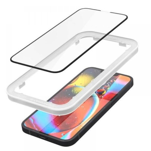 Spigen Alm Glass FC iPhone 14/13 Pro/13 Edzett üveg fekete kijelzővédő fólia szerelőkerettel