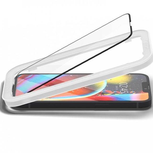 Spigen Alm Glass FC iPhone 14/13 Pro/13 Edzett üveg fekete kijelzővédő fólia szerelőkerettel