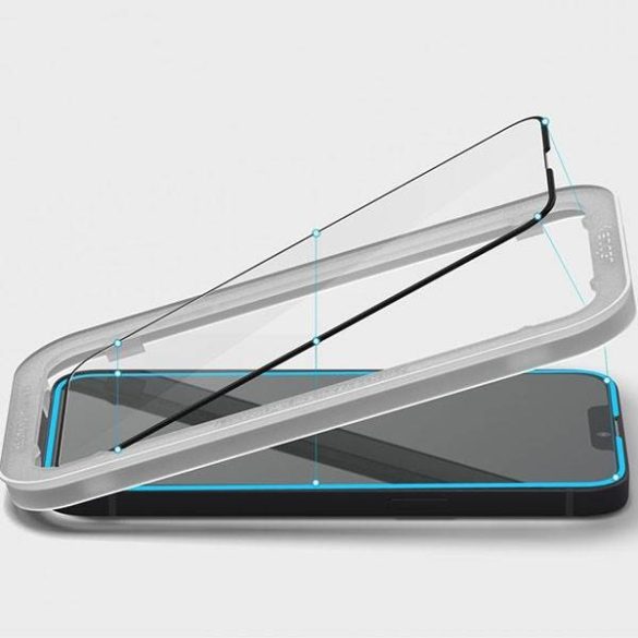 Spigen Alm Glass FC iPhone 14/13 Pro/13 Edzett üveg fekete kijelzővédő fólia szerelőkerettel
