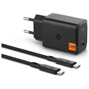 Spigen GAN-651 ArcStation Pro hálózati töltő 1xUSB-C csatlakozással + Type-C - Type-C kábellel 65W GaN PD3.0 - fekete