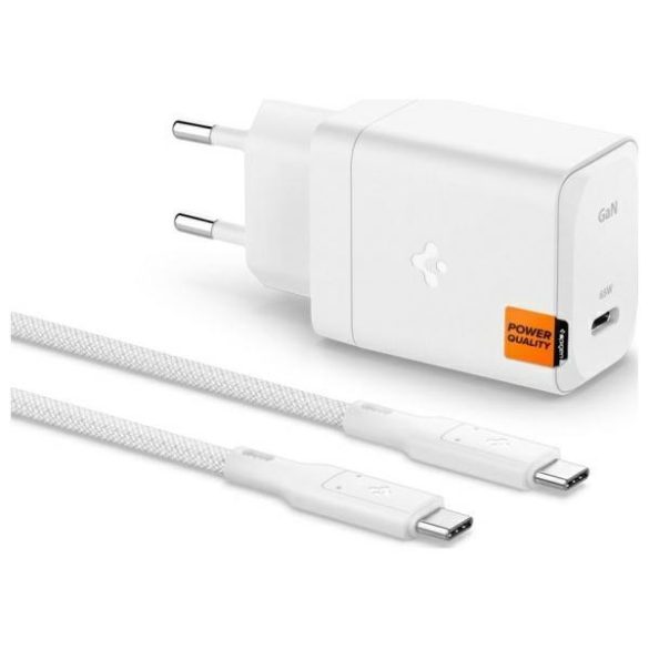 Spigen GAN-651 ArcStation Pro hálózati töltő 1xUSB-C csatlakozással + Type-C - Type-C kábellel 65W GaN PD3.0 - fehér