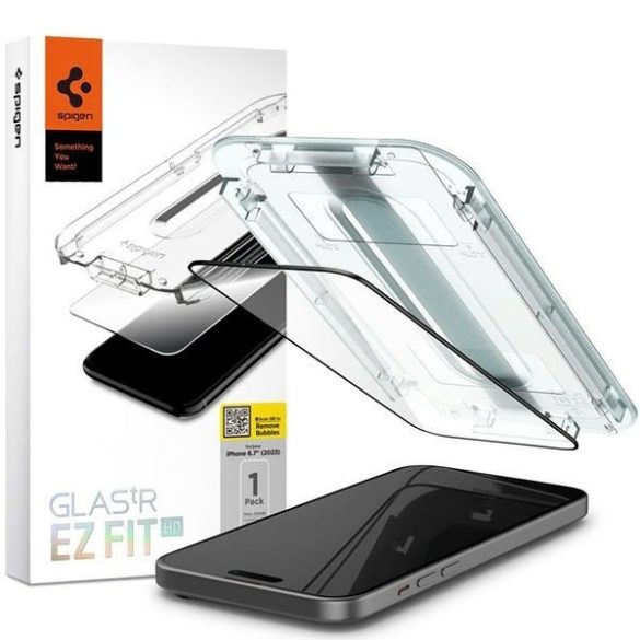 Spigen Glas.TR FC iPhone 15 Plus 6.7" "EZ FIT" edzett üveg fekete keretes AGL0688888