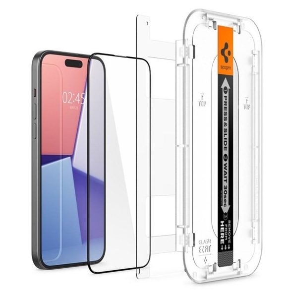 Spigen Glas.TR FC iPhone 15 Plus 6.7" "EZ FIT" edzett üveg fekete keretes AGL0688888