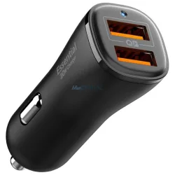   Spigen EV302 Essential autós töltő 2xUSB-A csatlakozással 30W - fekete