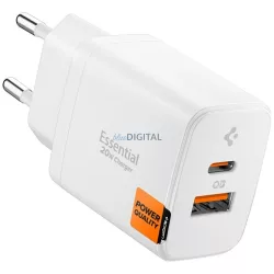   Spigen Essential EE202EU 20 W-os hálózati töltő USB-C/USB-A, fehér
