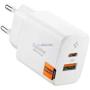 Spigen Essential EE202EU 20 W-os hálózati töltő USB-C/USB-A, fehér