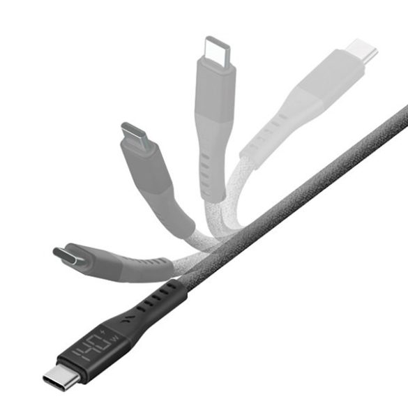 ENERGEA kabel Flow USB-C - USB-C digitális kijelző 1.5m fekete 240W 5A PD gyorstöltés