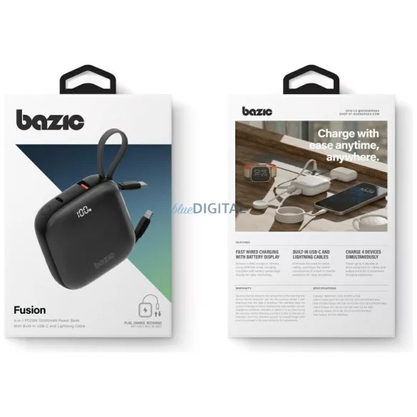 PowerBank 4w1 Bazic Fusion 10000mAh PD20W USB-C / Lightning fekete