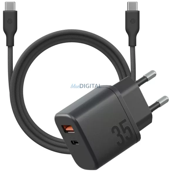 Energea Bazic Goport Velox Kit GaN hálózati töltő 1x USB-C 1x USB-A 35W kábellel - fekete