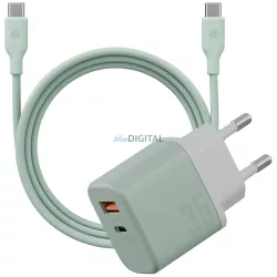   Wall charger Bazic GoPort Velox Kit USB-C/USB-A GaN 35W with cable green