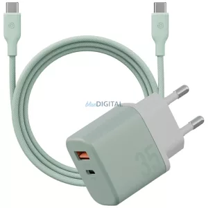 Energea Bazic Goport Velox Kit GaN hálózati töltő 1x USB-C 1x USB-A 35W kábellel - zöld