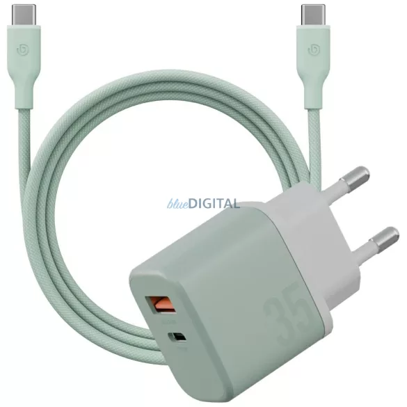 Wall charger Bazic GoPort Velox Kit USB-C/USB-A GaN 35W with cable green