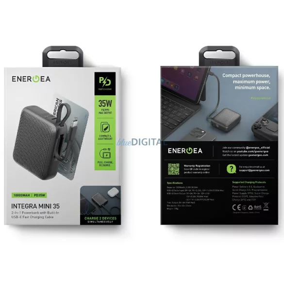 PowerBank Energea Integra Mini 35 10000mAh kábelUSB-C PD35W szürke