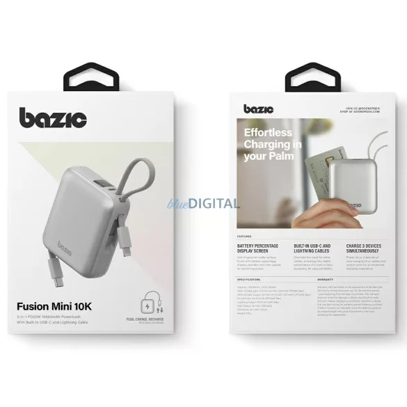 PowerBank 3in1 Bazic Fusion Mini 10000mAh kábel USB-C/Világításszürke