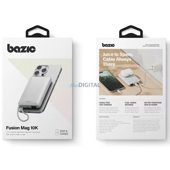 PowerBank Bazic Fusion Mag 10000mAh MagSafe kábel USB-C szürke