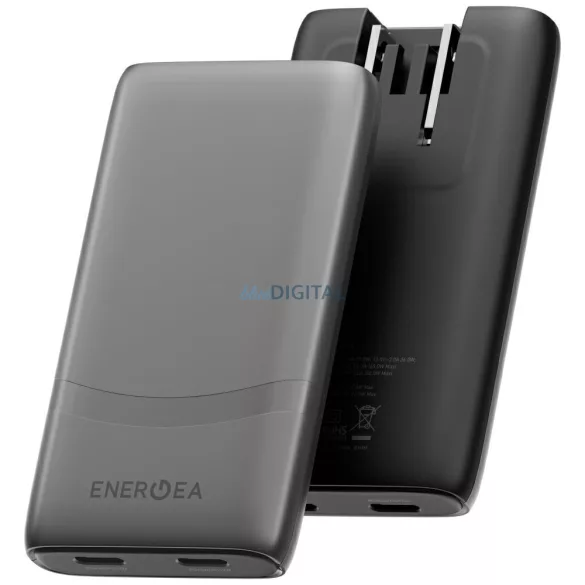 Energea TravelWorld Edge 65 W-os fali töltő, 2xUSB-C PD/PPS/QC3.0 (USA/Egyesült Királyság/EU), grafit színű