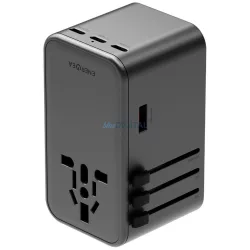   Energea TravelWorld Adapter GaN 160W PD 3x USB-C / USB-A Gunmetal Wall Charger